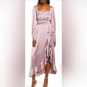 Area Stars NWT Lilac Satin Ruffled Cocktail MIDI Dress Size Large